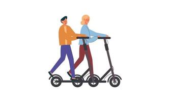 People riding electric walk scooters at full speed illustration vector