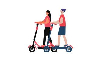 personas montando eléctrico caminar scooters a lleno velocidad ilustración vector