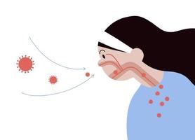 Corona Virus ,Bacteria and Fungi into respiratory of human from breathe. Illustration about air pollution vector