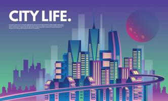 Neon Cityscape cyber smart city vector flat design illustration - Copy