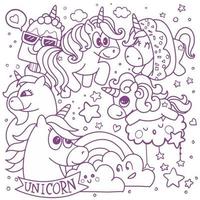 cute magic collection with unicorn, rainbow, fairy wings vector