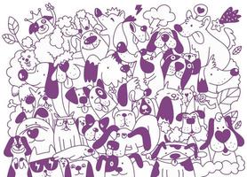 The pattern features little doodle puppies. Illustration in vect vector