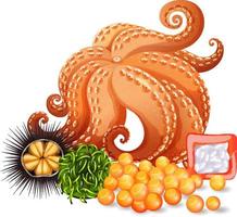 Seafood cartoon set on white background vector