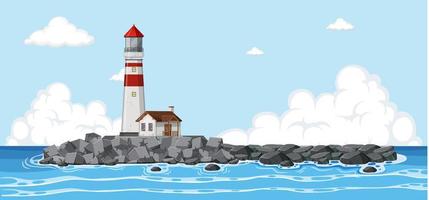 Lighthouse in on the island in the middle of the sea vector