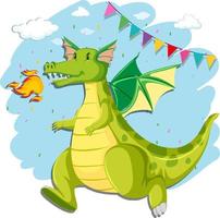 Cute green dragon cartoon character vector