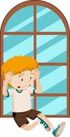 Sad boy simple cartoon character vector