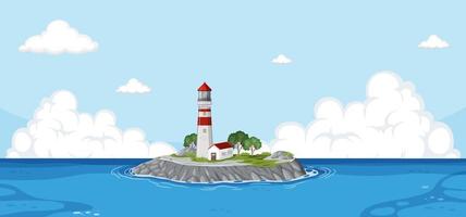 Lighthouse in on the island in the middle of the sea vector