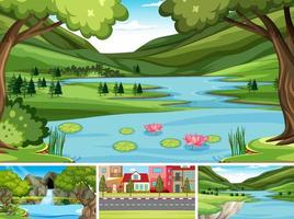 Nature scene with many trees and river vector