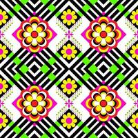 A colorful ethnic seamless pattern with flowers designed for wallpaper, background, fabric, curtains, carpets, apparel, batik, and wrapping paper in vector format.