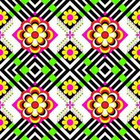 A colorful ethnic seamless pattern with flowers designed for wallpaper, background, fabric, curtains, carpets, apparel, batik, and wrapping paper in vector format.