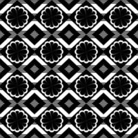 White and black In vector format, a geometrical ethnic seamless pattern with flowers for wallpaper, background, fabric, curtains, carpets, apparel, batik, and wrapping paper.