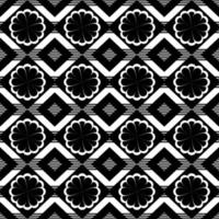 White and black In vector format, a geometrical ethnic seamless pattern with flowers for wallpaper, background, fabric, curtains, carpets, apparel, batik, and wrapping paper.