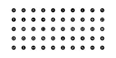 Black Solid Arrows Icon Collection in Glyph Style. Navigation, User Interface, Multimedia Button vector