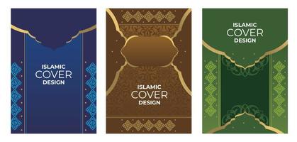 set of islamic book cover with arabic ornament in the various color and design vector