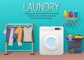 Laundry service banner with Laundry room elements vector