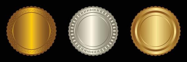 Set vector round golden and silver badge isolated, seal stamp gold luxury elegant banner icon, Vector illustration certificate silver foil seal or medal isolated.