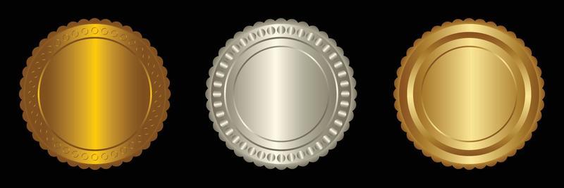 Set vector round golden and silver badge isolated, seal stamp gold luxury elegant banner icon, Vector illustration certificate silver foil seal or medal isolated.