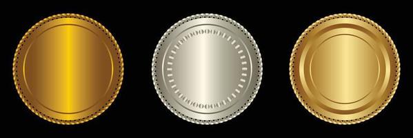 Set vector round golden and silver badge isolated, seal stamp gold luxury elegant banner icon, Vector illustration certificate silver foil seal or medal isolated.