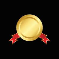 Golden seal with ribbons isolated on black background. Vector design element