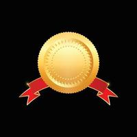 Golden seal with ribbons isolated on black background. Vector design element