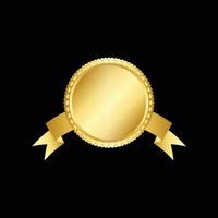 Golden seal with ribbons isolated on black background. Vector design element