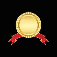 Golden seal with ribbons isolated on black background. Vector design element