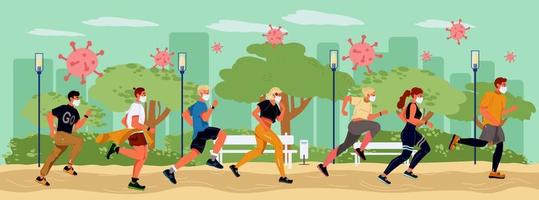 Jogging woman outdoors. Girl running in sportswear. Morning jog in park.  Flat vector illustration. Healthy lifestyle and fitness concept 8384742  Vector Art at Vecteezy