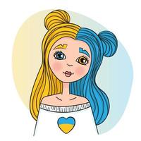Ukrainian girl portrait in the colors of the flag of Ukraine isolated vector flat character. Support for Ukraine concept. Symbol of independence