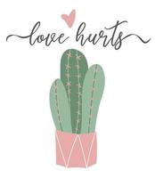 Vector cute  cactus isolated on a white background with  calligraphy. Inspiration graphic design typography element. Floral card design in cartoon flat style..