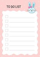 To do list with pink background and rabbit. Template vector illustration.