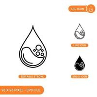 Oil icons set vector illustration with solid icon line style. Fuel droplet concept. Editable stroke icon on isolated background for web design, infographic and UI mobile app.