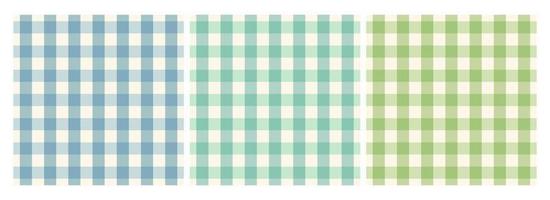 A collection of gingham patterns. Blue, Tosca, Green plaid pattern with pastel colors for tablecloths, skirts, napkins, flannel and more. vector