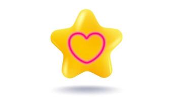 vector icono de un amarillo estrella con rosado corazón en 3d estilo. logros para juegos o cliente clasificación realimentación de sitio web. ilustración de un estrella en realista 3d estilo.