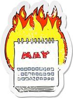 retro distressed sticker of a cartoon calendar showing month of may vector