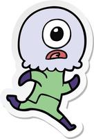 sticker of a cartoon cyclops alien spaceman running vector