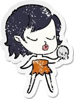 distressed sticker of a cute cartoon vampire girl vector