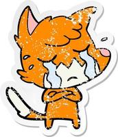 distressed sticker of a crying fox cartoon vector