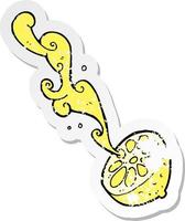 retro distressed sticker of a cartoon squirting lemon vector