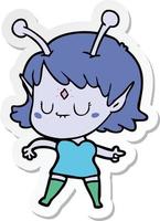 sticker of a cartoon alien girl vector