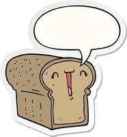 cute cartoon loaf of bread and speech bubble sticker vector