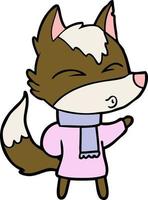 cartoon wolf in winter clothes vector