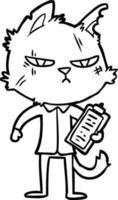 tough cartoon cat with clipboard vector