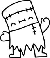 line doodle of a happy halloween undead creature vector