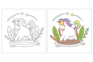 Hand drawn Unicorn Coloring page 3 vector
