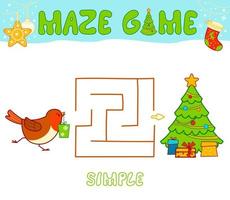 Christmas Maze puzzle game for children. Simple Maze or labyrinth game with Christmas Bird. vector