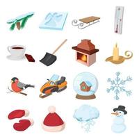 invierno íconos íconos colocar, dibujos animados estilo vector