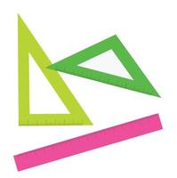 Pink ruler and two light green triangles. Vector illustration isolated on white background.