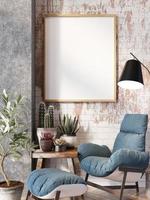 Poster Frame Mockup In Wall Scandinavian Living Room Interior