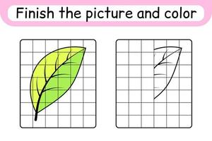 completar la hoja de imagen. copiar la imagen y el color. terminar la imagen. libro de colorear. juego educativo de ejercicios de dibujo para niños vector