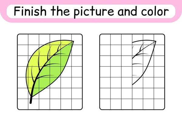Complete the picture leaf. Copy the picture and color. Finish the image. Coloring book. Educational drawing exercise game for children